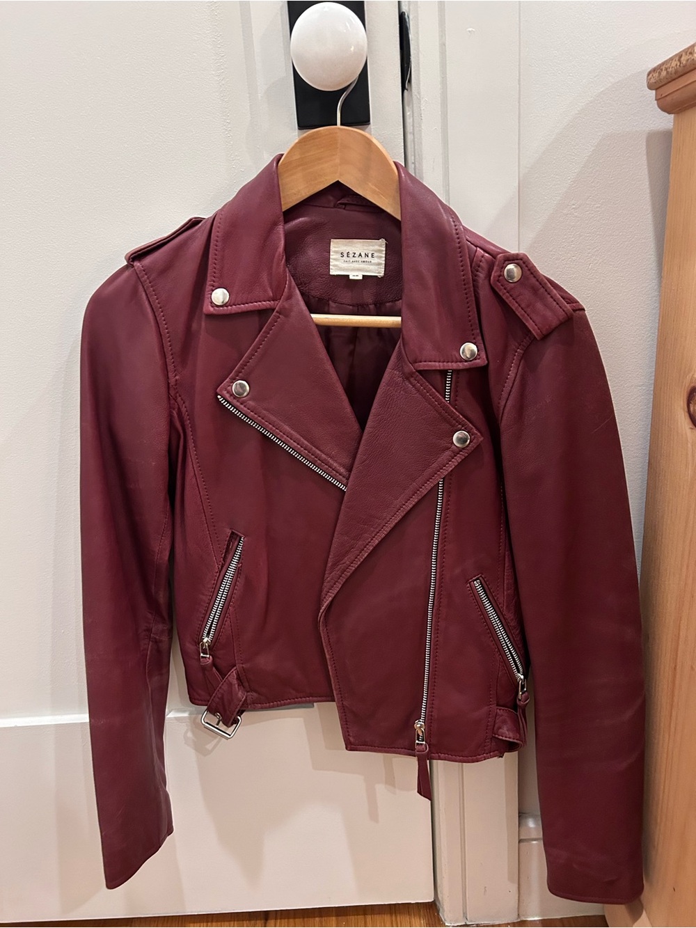 Burgundy Leather Moto Jacket